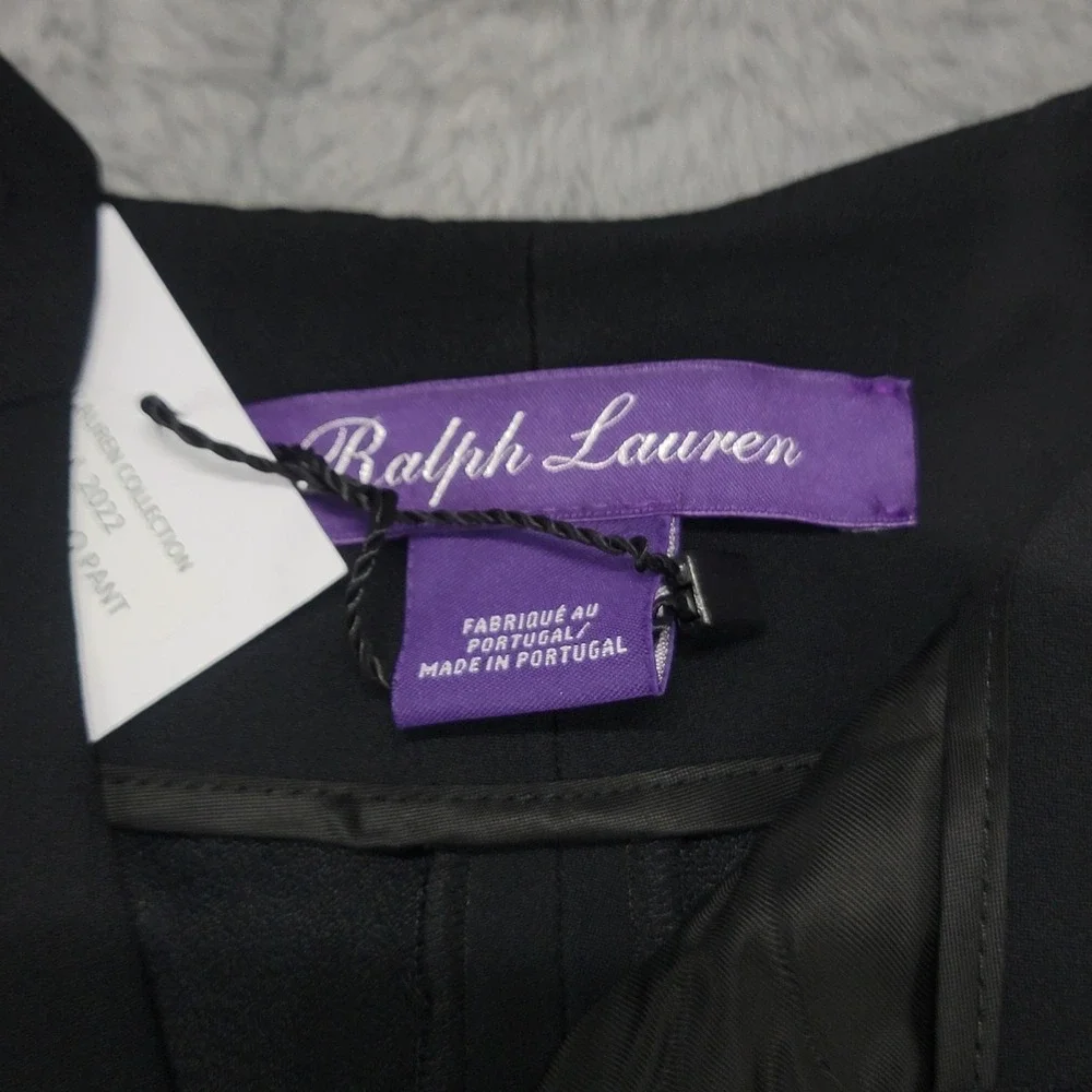 Ralph Lauren Collection Acklie Wool Gabardine Tuxedo Pants Womens 2 Black Pleats